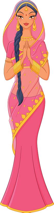 Indian Girl In Traditional Saree Vector Illustration Stock Illustration