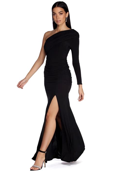 Maia Formal One Shoulder Dress Dress Hairstyles Black Dress With Sleeves Black One Shoulder