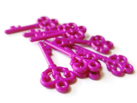 8 Bright Pink Key Skeleton Key Charm Plastic Key Pink Keys Etsy