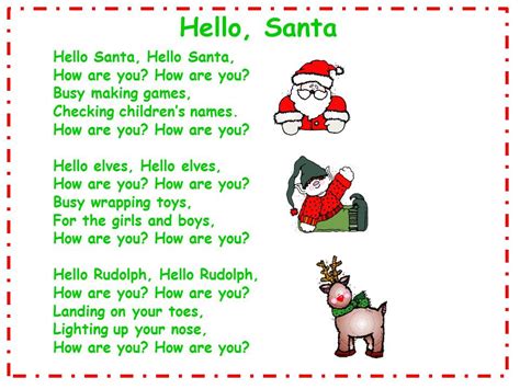 A Teachers Touch Hello Santa Song And Song Chart