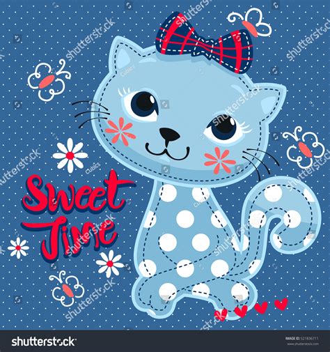Cartoon Sweet Cat Girl Wearing Bow Stock Vector Royalty Free 521836711