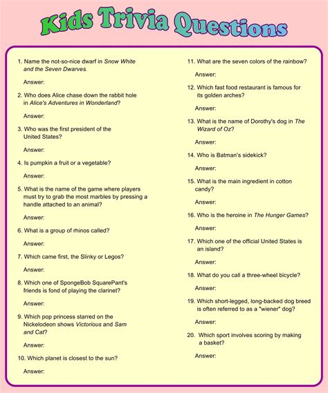 100 Best Printable Trivia Questions For Creative Kids With Answers