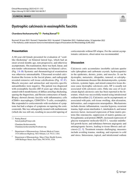 Pdf Dystrophic Calcinosis In Eosinophilic Fasciitis