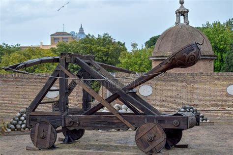 Old Roman Catapult In Castle Saint Angelo Rome Italy Stock Image