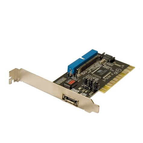 The pcie sata controller card supports port multiplier (pm), enabling multiple sata drives to be connected to one port over a single pcie sata controller card. PCI: 2 Channel SATA Card + 1 IDE+1ESATA