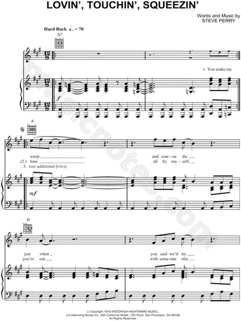 Journey Lovin Touchin Squeezin Sheet Music In A Major Transposable Download And Print