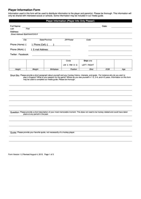 Top 13 Player Information Form Templates Free To Download In Pdf Format