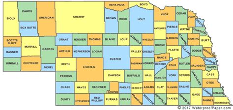 Nebraska Counties Map Color 2018