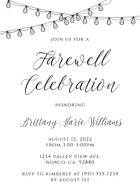 Farewell Celebration Invitation Template Going Away Party Etsy
