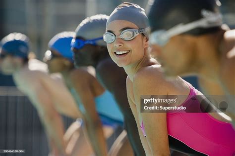 Male And Female Competition Swimmers Portrait High Res Stock Photo