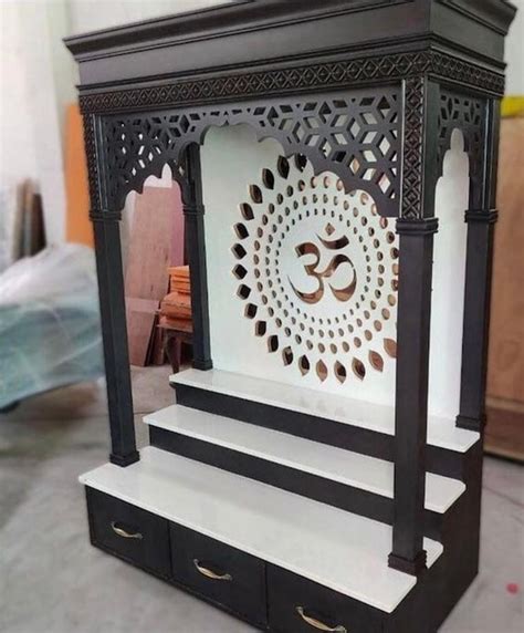 Teak Wood Mandir With Laser Cut Design For Perfect Lighting And Marble
