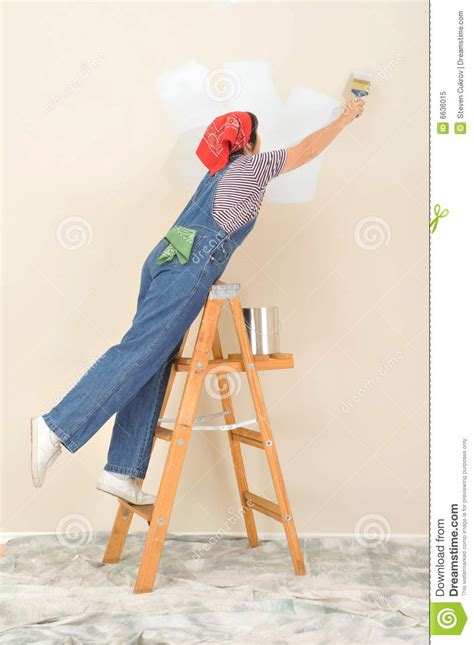 Woman On Ladder Painting Stock Image Image Of Stretch