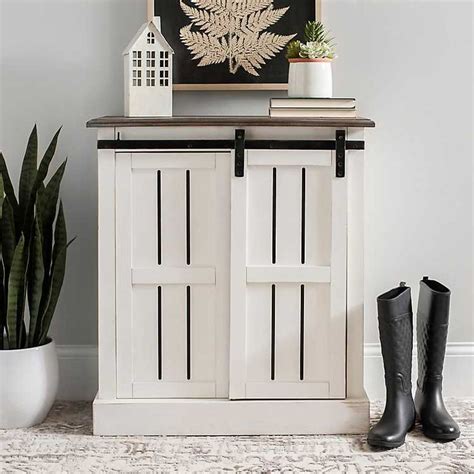 White Farmhouse Slats Sliding Door Cabinet Kirklands Interior Barn