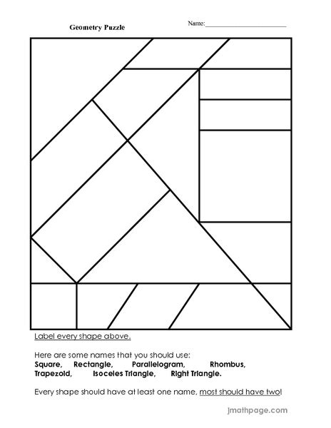 The files are grouped by difficulty (very easy, easy and medium) and are a great activity for all ages. Geometry Puzzle Worksheet for 2nd - 3rd Grade | Lesson Planet