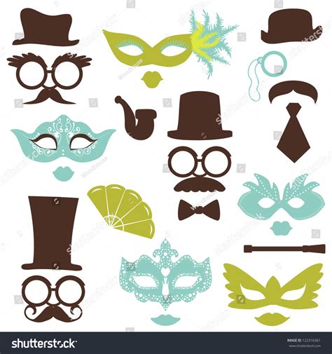 Retro Party Set Glasses Hats Lips Mustaches Masks For Design