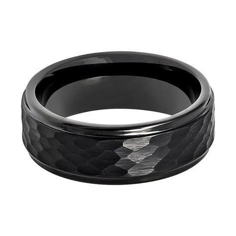 I bought my fiance a tungsten carbide wedding band. Aydins Tungsten Carbide Mens Band Black Hammered Stepped ...