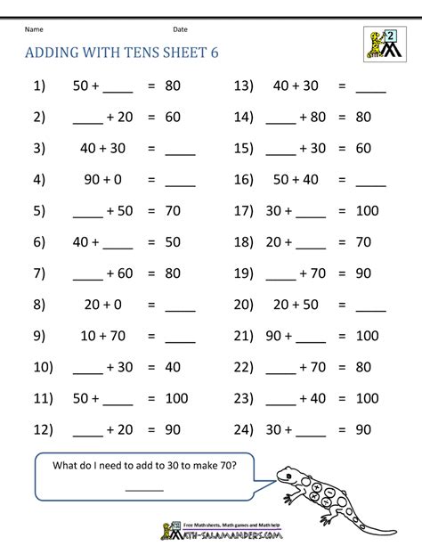Addition Worksheets 2nd Grade Adding Tens 6 1000×1294 Mental