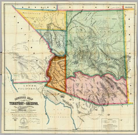 1865 Az Territorial Map Arizona History Vintage Map Map