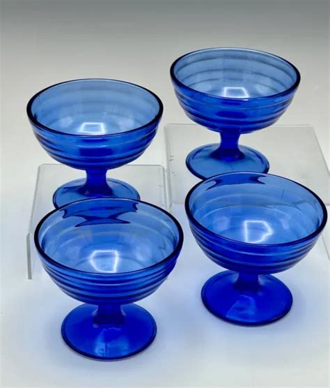 COBALT BLUE DEPRESSION Glass Sherbets Hazel Atlas Moderntone Set Of