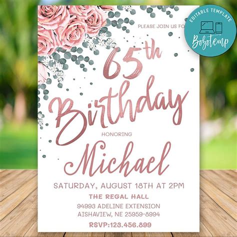 Editable 65th Birthday Surprise Party Invitations Diy Bobotemp
