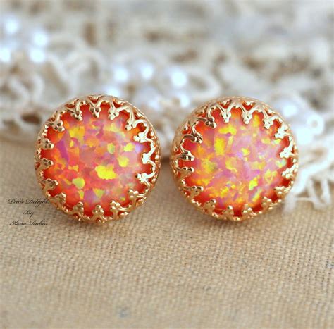 Opal Stud Earrings Australian Fire Opal Earrings T For Etsy