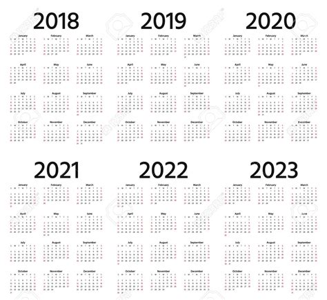 Ano 2018 2019 2020 2021 2022 2023 Calendario Vetor Vetores De Stock Images