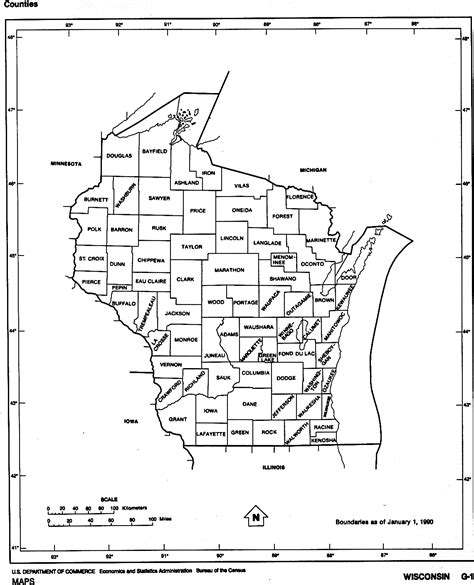 Wisconsin State Map With Counties Outline And Location Of Each County
