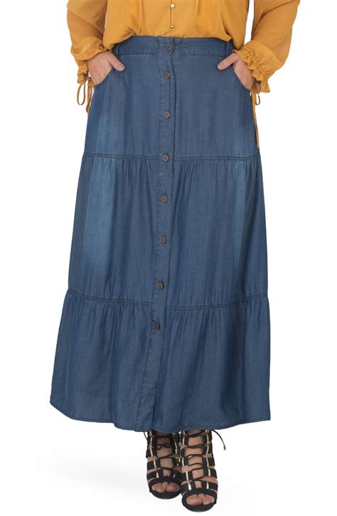 Plus Size Womens Standards And Practices Denim Maxi Peasant Skirt Size 14w Blue Modern