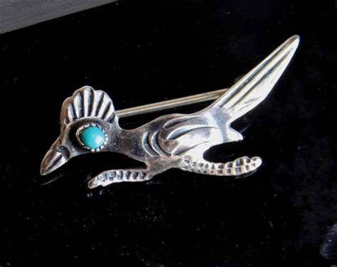 Vintage Navajo Roadrunner Brooch Sterling Silver W Etsy