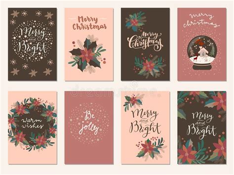 Merry Christmas And Happy Holidays Vintage Hand Drawn Greeting Cards