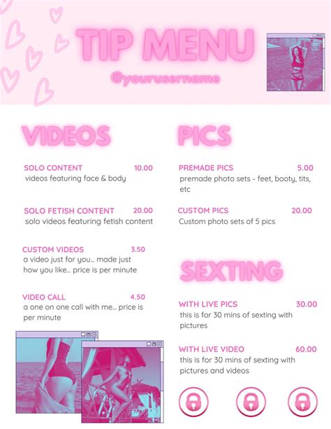 Onlyfans Tip Menu Editable Canva Template Adult Content Tip Etsy Ireland Hot Sex Picture