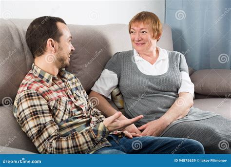 Adult Mother And Son Talk Stock Image Image Of Relationship