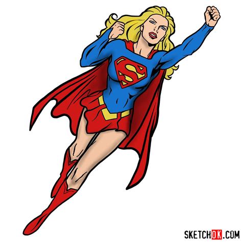 How To Draw Supergirl In Flight Sketchok Step By Step