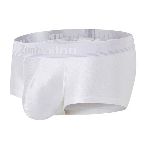 Buy Zonbailon Mens Sexy Underwear Bulge Pouch Ice Silk Underpants Low Rise Trunks Short Leg