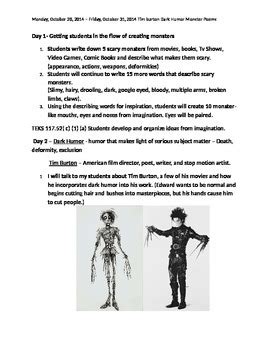 Tim Burton Dark Humor Poems by lerin lockwood | Teachers Pay Teachers