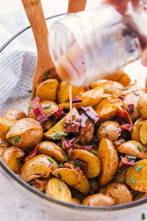 Pour dressing over roasted vegetables, stirring to coat. Roasted Potato Salad with Bacon Vinaigrette | The Food ...