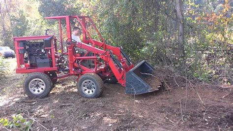Articulating Tractor Front End Loader Clearing Brush Homemade