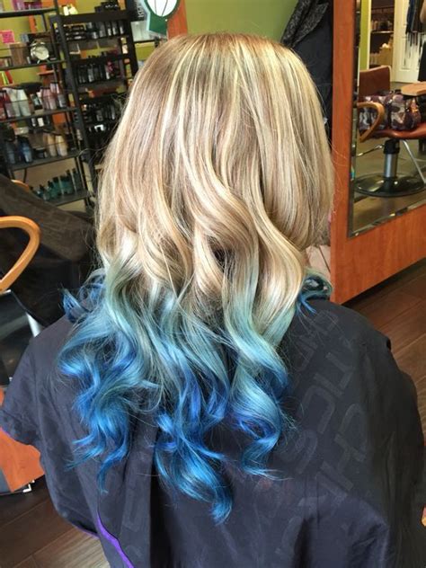 Dip Dye Blue Fading Blue Ombre Hair Blonde And Blue Hair Dyed Hair