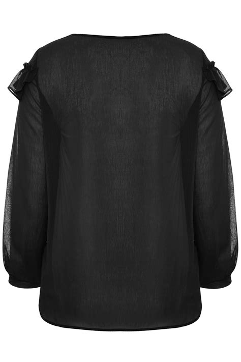 Black Frill Chiffon Blouse Yours Clothing