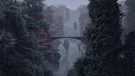 Rainy Waterfall Pixel Live Wallpaper Wallpaperwaifu