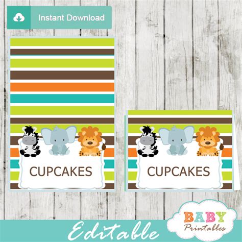 Jungle Theme Editable Food Tent Cards D134 Baby Printables