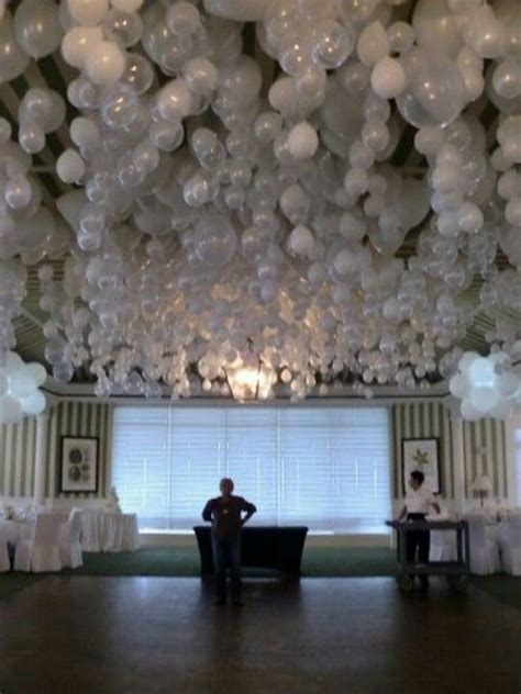 From elegant string lighting to rustic. Ceiling full of balloons | Wedding decorations, Party ...