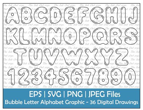 Bubble Letter Alphabet And Numbers Vector Clipart Outline Text Graphics Abc 123 Logos
