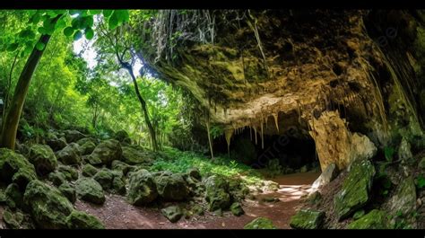 Fondo Una Cueva Subterránea Que Conduce A Un Exuberante Bosque Tropical
