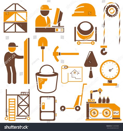 Construction Icons Engineering Icons Set Orange Stock Vector 161893088
