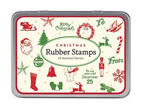 Cavallini Papers Rubber Stamps Set Christmas Mini Assorted Wooden Rubber Stamps Packaged In