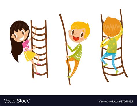 Children Climbing Up With Ropes And Rope Ladders Vector Image