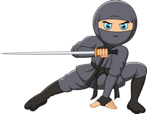 Cartoon Ninja Holding A Sword Vector Premium Download