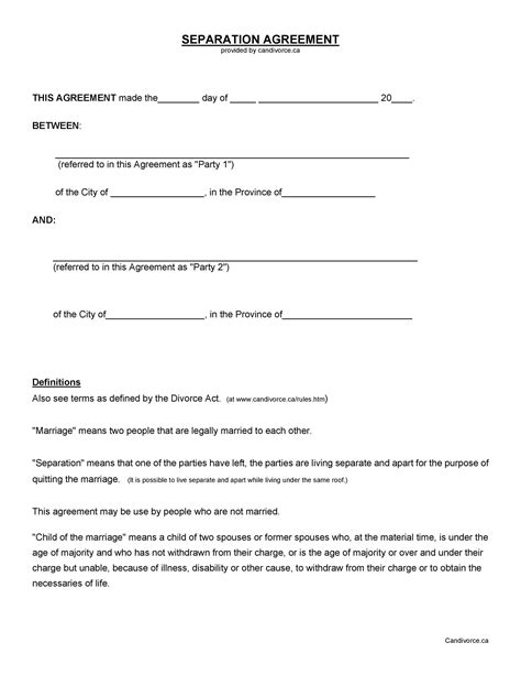 Official Separation Agreement Templates Letters Forms Templatelab