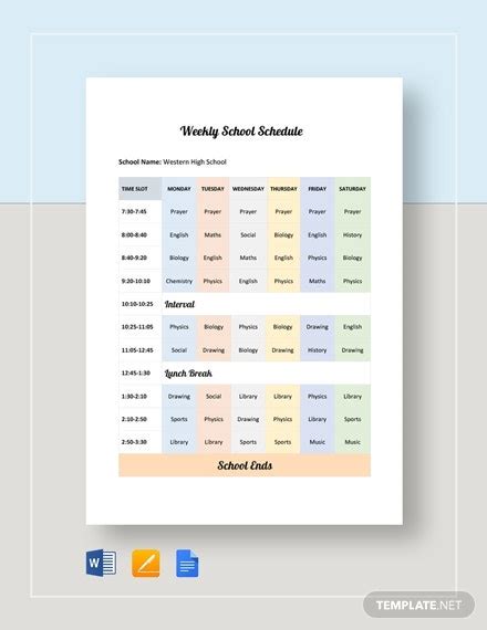 10 Weekly School Schedule Templates Sample Example Free And Premium Templates
